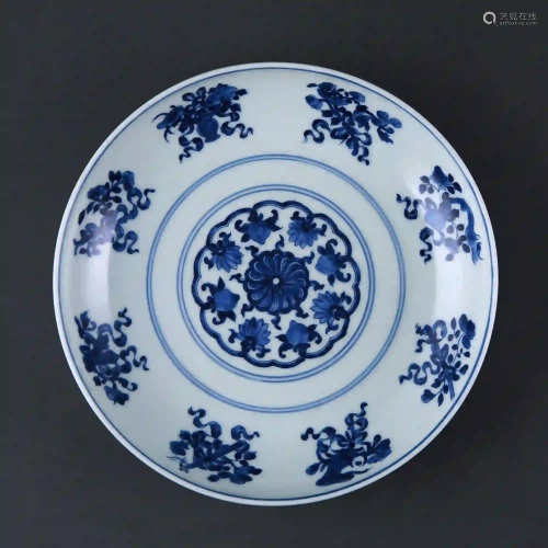 Qing Dynasty style Blue and White Eight Treasures Plate
