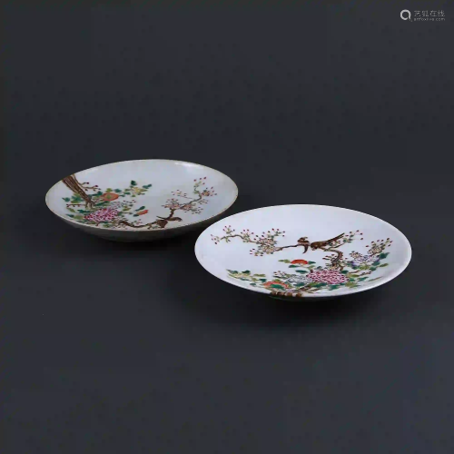 A set of famille rose flower-and-bird discs, 