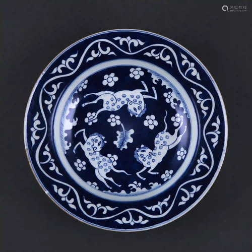 Qing Dynasty style Blue and White Deer Plate