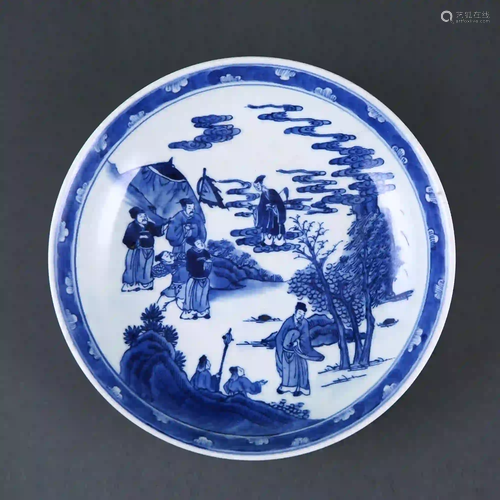 Qing Dynasty style Blue and White Character Story Plate