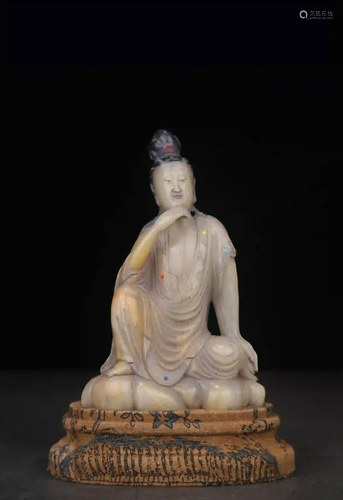 SHOUSHAN FURONG STONE CARVED CHEN'SI'GUAN'YIN ORNA…