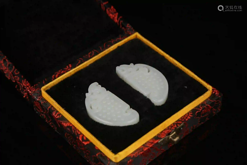 HETIAN JADE CARVED DRAGON-PHOENIX PENDANT IN PAIR