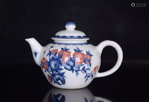 YONGZHENG MARK BLUE WHITE UNDERGLAZED RED POMEGR…