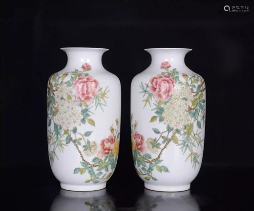 YONGZHENG MARK FLOWERS AND BIRDS PATTERN FLOWER VASE IN