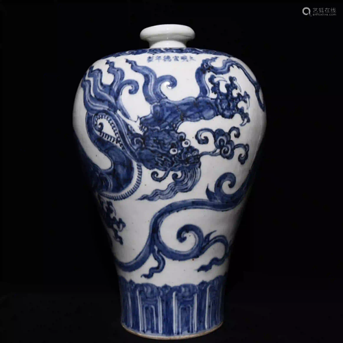 BW DRAGON PATTERN MEIPING VASE