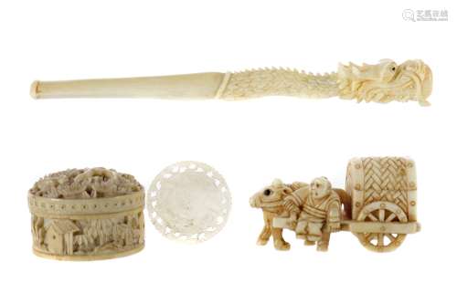AN EARLY 20TH CENTURY CHINESE IVORY CIGARETTE HOLDER AND OTHERS