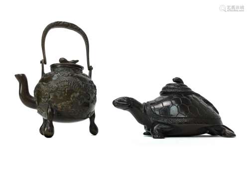 A 20TH CENTURY CHINESE BRONZE POT AND A BRONZE BURNER
