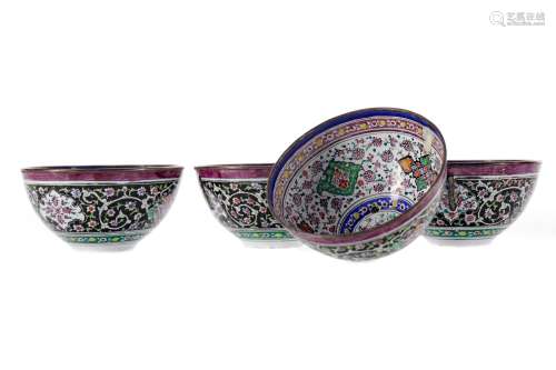A SET OF FOUR MIDDLE EASTERN ENAMELLED BOWLS