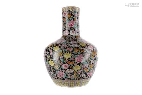 A LATE 19TH CENTURY CHINESE FAMILLE NOIRE VASE OF LARGE PROPORTIONS