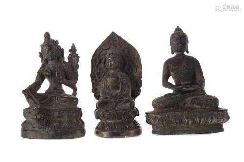 A LOT OF THREE EASTERN BRONZED FIGURES