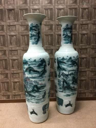 A PAIR OF 20TH CENTURY CHINESE FLOOR STANDING VASES OF MASSIVE PROPORTIONS