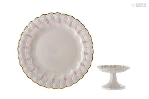 A BELLEEK INSTITUTE PLATE ALONG WITH A BELLEEK PIN DISH