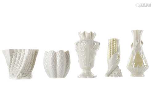 A LOT OF FIVE BELLEEK VASES