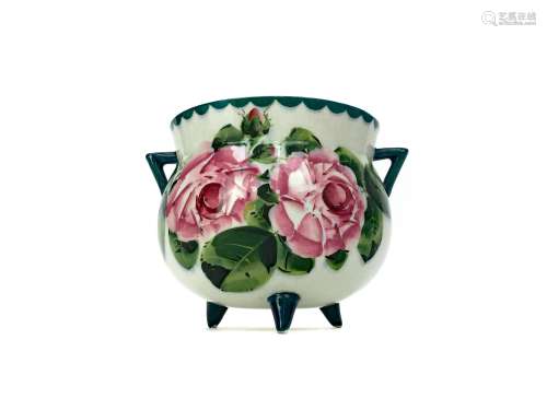 A WEMYSS WARE 'CABBAGE ROSE' PATTERN CAULDRON JARDINIERE