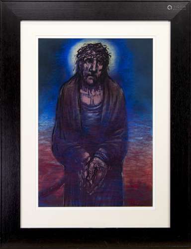 STUDY OF CHRIST - THE WAY TO CALVARY, A PASTEL BY PETER HOWSON