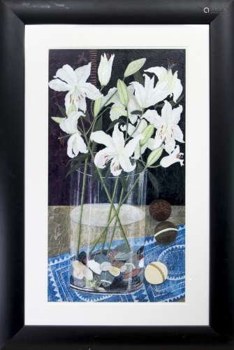 STILL LIFE WITH LILIES, A MIXED MEDIA BY SANDRA MOFFAT