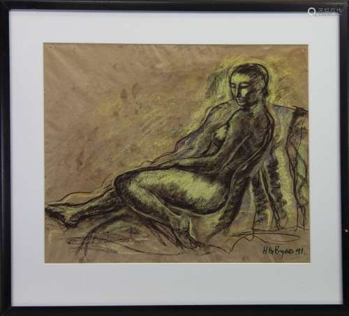 RECLINING NUDE, A CRAYON ON PAPER BY HUGH GERARD BYARS
