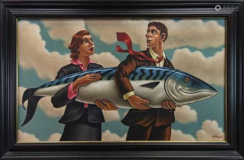 BIGGER FISH TO FRY, A LARGE OIL BY GRAHAM MCKEAN