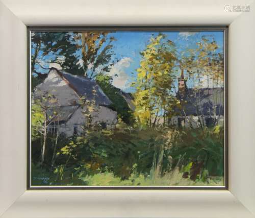 COTTAGES AT STAIR, AN OIL BY DOUGLAS LENNOX