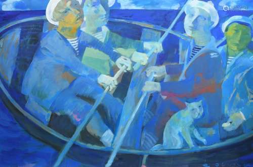 BOAT TRIP, AN ACRYLIC BY ANDREI BLUDOV