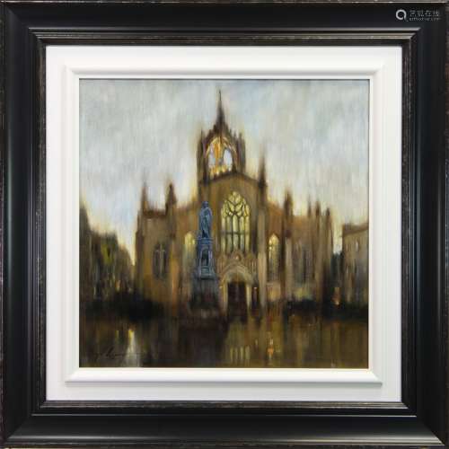 ST GILES CATHEDRAL, AN OIL BY SIMON WRIGHT