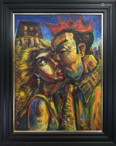 THE KISS, A LARGE OIL BY PETER HOWSON