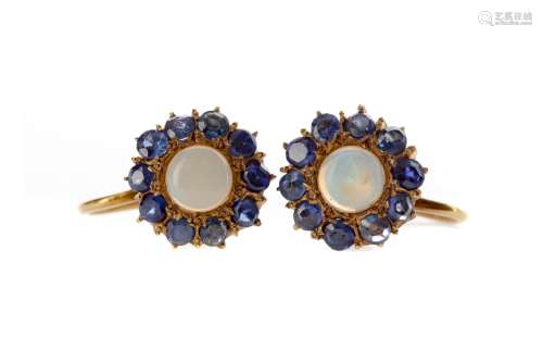 A PAIR OF SAPPHIRE AND OPAL EARRINGS