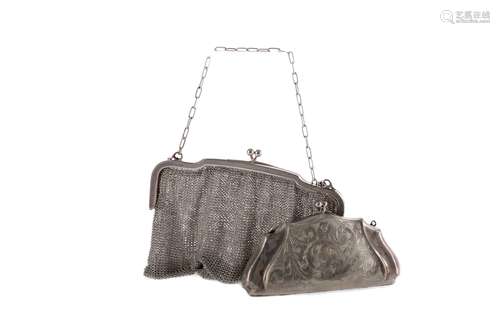 A SILVER MESH PURSE AND ANOTHER