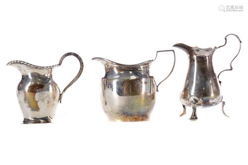 A GEORGE V SILVER CREAM JUG AND TWO OTHERS