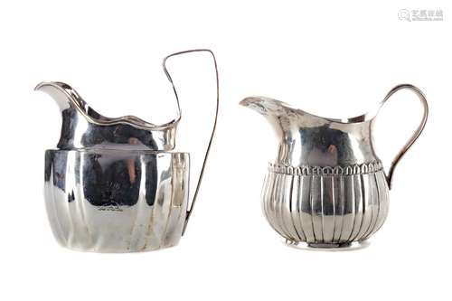 A LOT OF TWO IRISH SILVER CREAM JUGS