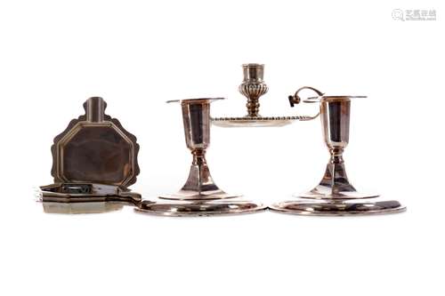 A PAIR OF CANDLESTICKS AND OTHER SILVER