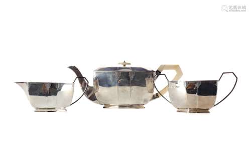 A SILVER THREE PIECE TEA SERVICE