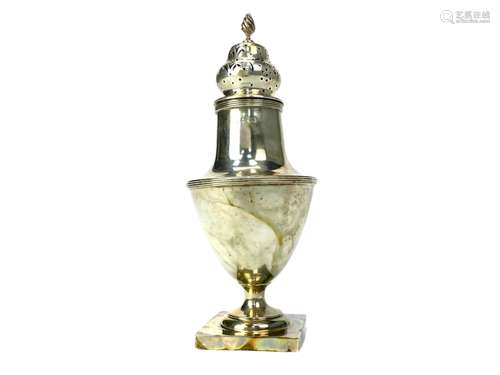 AN EDWARDIAN SILVER SUGAR CASTER