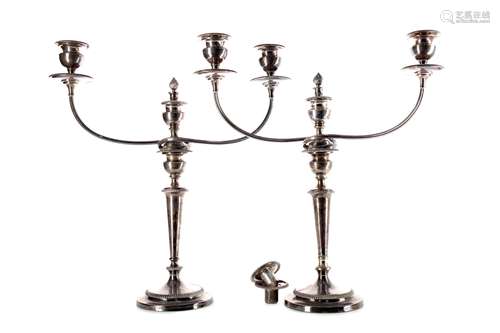 A PAIR OF 19TH CENTURY SILVER PLATED CANDELABRA