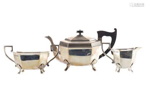 A GEORGE V SILVER THREE PIECE TEA SERVICE