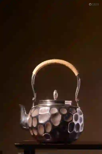Japanese Silver Teapot, Hand Chased
