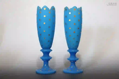 Pair of Blue Glass Opaline Vases