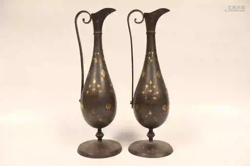 Pair of 19th.C Gold Inlaid Eastern Morcan