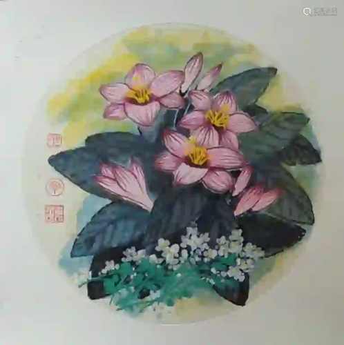 Chinese Ink Color Painting w Red Seals