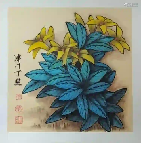 Chinese Ink Color Painting w Red Seals