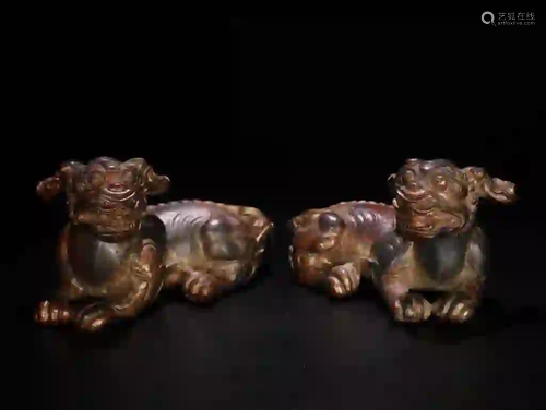 Pair of Chinese Gilt Bronze lions