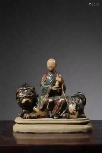 Qing Chinese Soapstone Luohan Ride on Beast