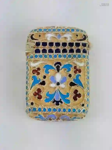 Antique Russian Silver Enamel Match Holder