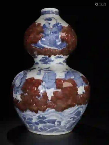 Chinese Copper Blue and White Porcelain Gourd Vase