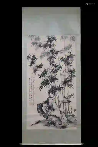 Bamboo, Chinese Ink Color Scroll Painting, Signed