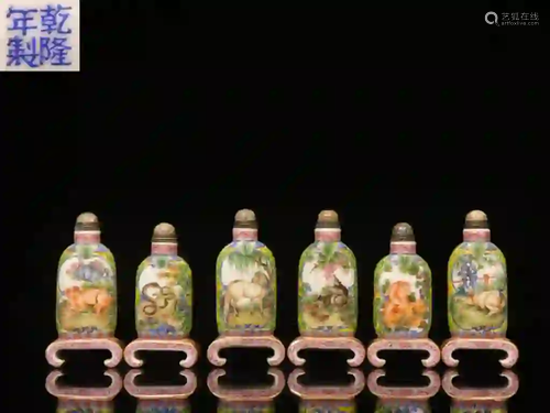 Group of Six Chinese Hand Paint Snuff Bottles,Mark