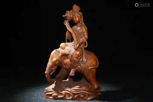 Chinese Huangyang Wood Buddha Ride on Elephant