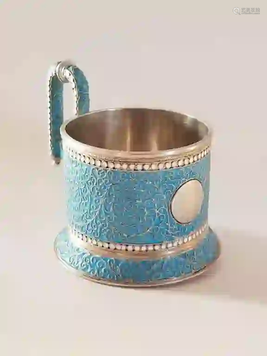 19C Russian Silver Enamel Tea glass Holder