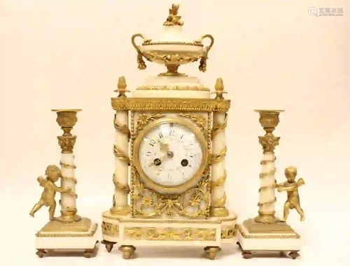 Fine Doral Bronze Marble 3 Pieces Clock Set