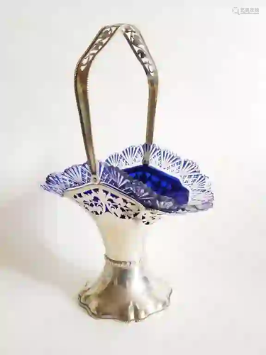 Antique Silver Basket Bohemian Glass